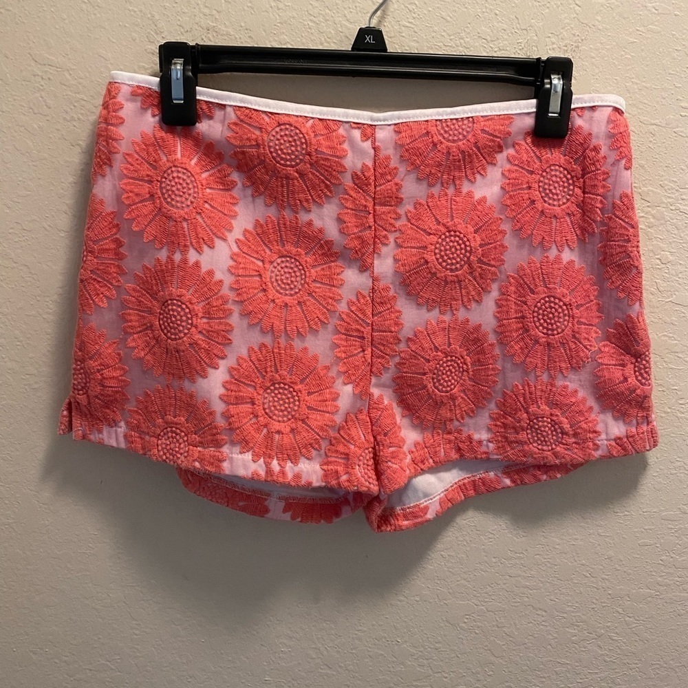 Pink Floral Embroidered Boho Lightweight Shorts Size Large